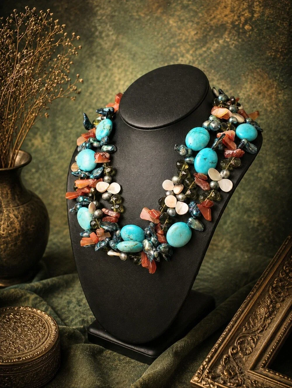 🌟 Native American-inspired Multi-Gemstone Statement Necklace - Heavy - Picture 3 of 6